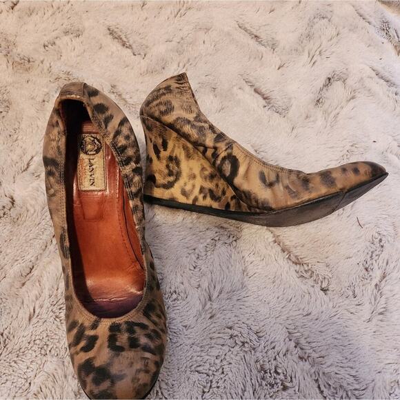 LANVIN ANIMAL PRINT BROWN/BEIGE/BLACK PLATFORM SIZE 9 - Picture 4 of 7